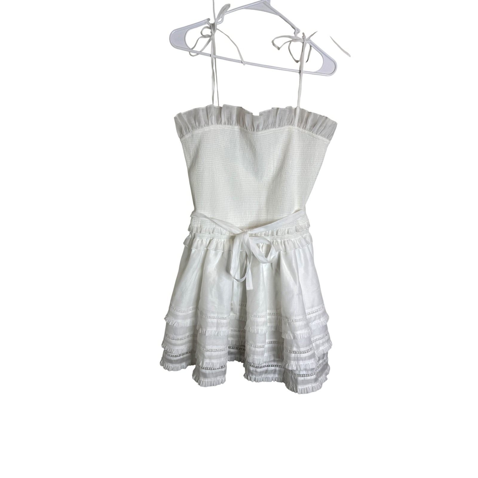 V Chapman Freesia Dress Womens 12 White Ruffle Tiered Fit Flare Sundress